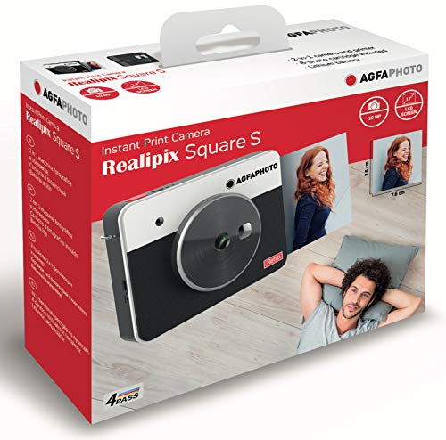 Agfa Foto, Realipix Square S Digitalkamera mit quadratischem Druck, 7, 6 x 7, 6 cm (3 x 3 Zoll), 10 MP, Bluetooth, Thermosublimation 4 Pass – Schwarz