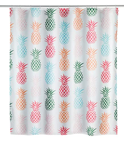 WENKO Duschvorhang, Textil-Vorhang fürs Badezimmer, mit Ringen zur Befestigung an der Duschstange, waschbar, wasserabweisend, 180 x 200 cm