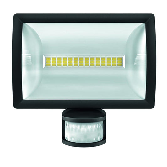 Theben 1020914-20 Watt LED Aussenstrahler mit Bewegungssensor für Wandmontage, Erfassungsbereich 180°, max. 12 m, (theLeda E20 BK) schwarz