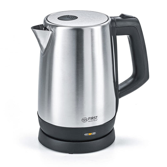 TZS First Austria Edelstahl Wasserkocher, 1,7 L, in Schwarz/Edelstahl, 2200 W, 360 Grad Abstellwinkel, integrierter Kalkfilter, Trockenkochschutz, Abschaltautomatik