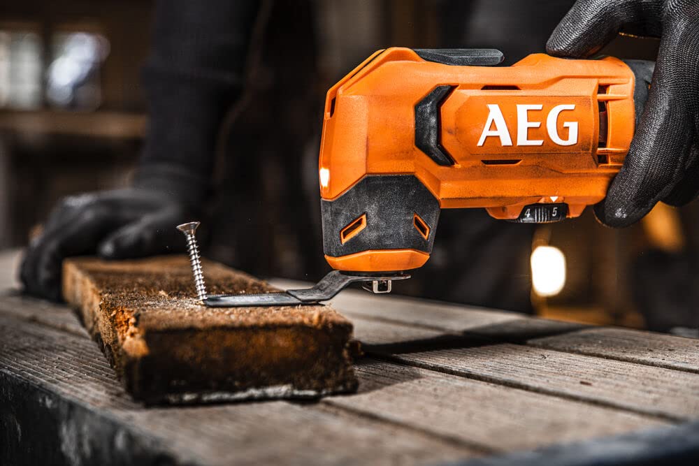 AEG 18 V PRO18V Akku-Multitool BMT18-0 (Oszilationswinkel 3,6°, Schwingzahl 0-20.000 min-1, variable Geschwindigkeitsregulierung, werkzeugloser Klingenwechsel, LED, ohne Akku & Ladegerät im Karton)