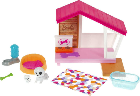 Barbie GRG78 - Mini-Spielset mit 2 Hündchen, Hundehaus und Zubehörteilen, Geschenk für Kinder von 3 bis 7 Jahren