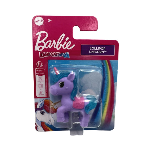 Barbie Mattel HFG34 Dreamtopia Lollipop Unicorn Glitzer Mähne Mini Einhorn Spielfigur für Kinder 5 cm Lila Klein