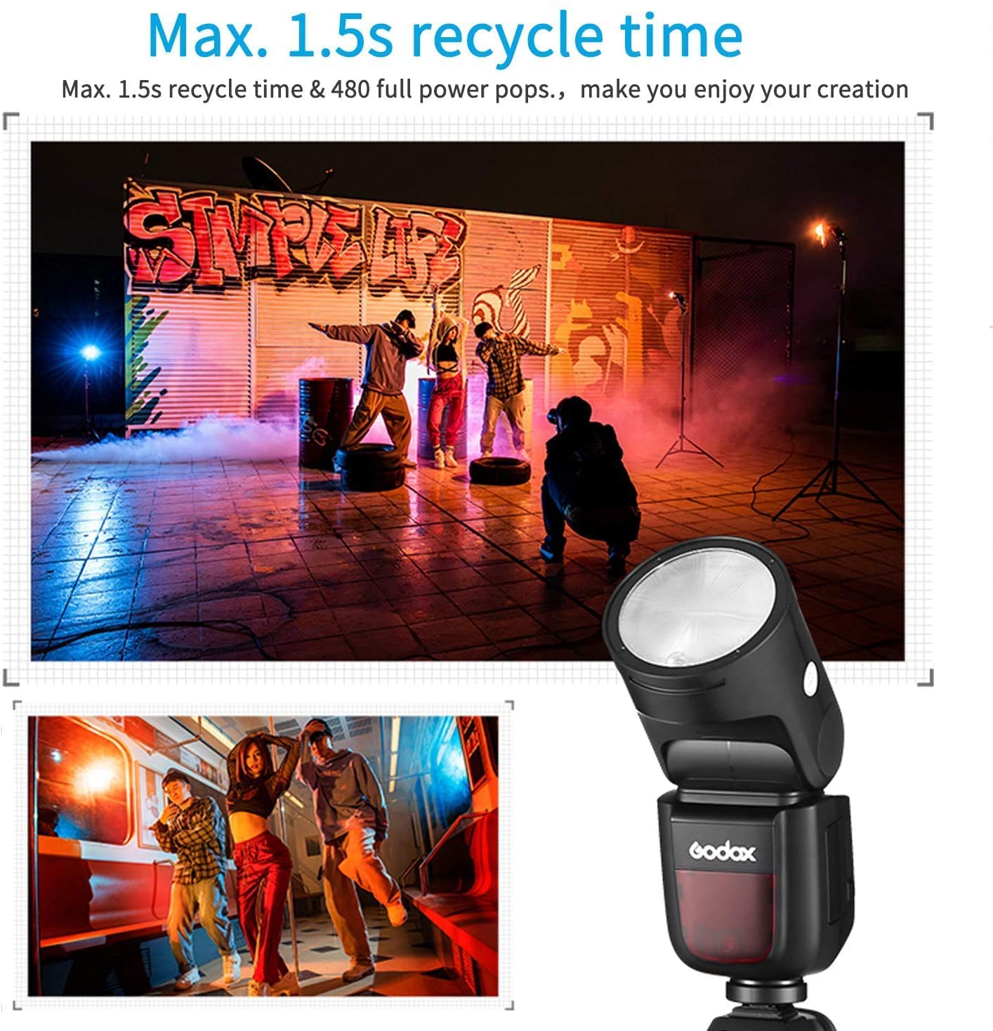 Godox V1F Professioneller Blitz Speedlite Speedlight Rundkopf Wireless 2.4G Kompatibel mit Fuji Fujifilm X-Pro2 X-T20 X-T2 X-T1 GFX50S GFX50R Kameras