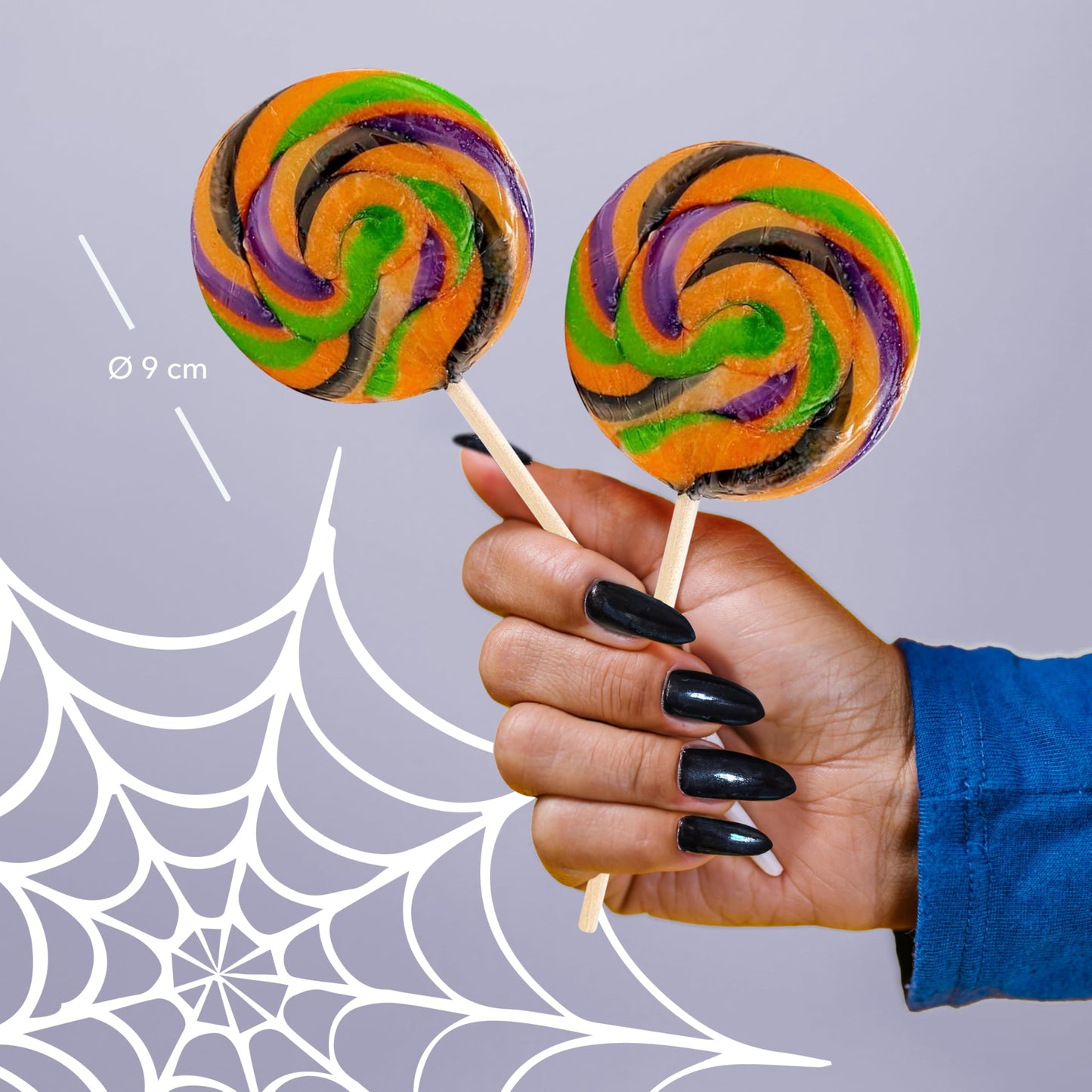 12er Pack Swirl Lollipops – Ø 9cm, Trick & Treat, Erdbeer-Geschmack Lutscher, glutenfrei, ideal für Halloween, Kindergeburtstag & Party Deko, Große Lollis als Süßigkeitenspaß & Halloween Streudeko