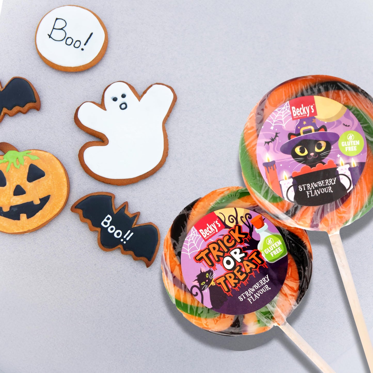 12er Pack Swirl Lollipops – Ø 9cm, Trick & Treat, Erdbeer-Geschmack Lutscher, glutenfrei, ideal für Halloween, Kindergeburtstag & Party Deko, Große Lollis als Süßigkeitenspaß & Halloween Streudeko