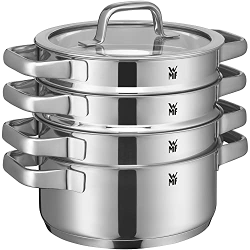 WMF Compact Cuisine Topfset Induktion 5-teilig, Kochtopf Set mit Glasdeckel, Cromargan Edelstahl poliert, Induktions Töpfe Set unbeschichtet, Innenskalierung