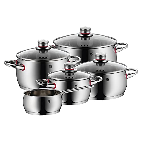 WMF Quality One Topfset Induktion 5-teilig, Kochtopf Set mit Glasdeckel, Cromargan Edelstahl poliert, Induktions Töpfe Set unbeschichtet, Dampföffnung