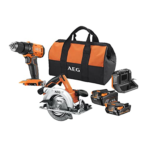 AEG 18 V PRO18V Akku Maschinen-Set JP18J2-X02B Akku-Schlagbohrschrauber + Akku-Handkreissäge ( inkl. 1 x 4,0Ah & 1 x 2,0Ah Akku & Ladegerät in Werkzeugtasche)
