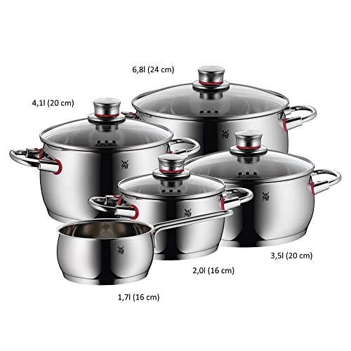 WMF Quality One Topfset Induktion 5-teilig, Kochtopf Set mit Glasdeckel, Cromargan Edelstahl poliert, Induktions Töpfe Set unbeschichtet, Dampföffnung