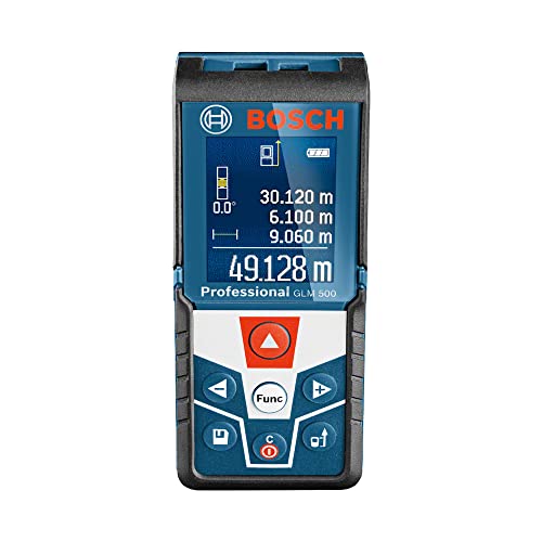 Bosch Professional Laser Entfernungsmesser GLM 500 (Arbeitsbereich: 0,05–50 m, Neigungswinkel: 0–360°, Messgenauigkeit: +/- 1,5 mm, 2 Batterien, AAA, in Kartonschachtel)
