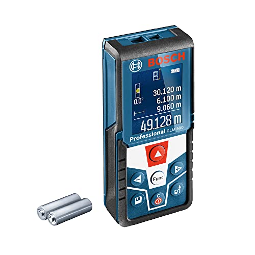 Bosch Professional Laser Entfernungsmesser GLM 500 (Arbeitsbereich: 0,05–50 m, Neigungswinkel: 0–360°, Messgenauigkeit: +/- 1,5 mm, 2 Batterien, AAA, in Kartonschachtel)