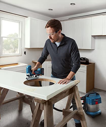 Bosch Professional 18V System Akku-Stichsäge GST 18V-125 S (ideal für Kurven- und Abschnitte, SDS-Sägeblatthalter, inkl. 1x Stichsägeblatt, Absaug-Set)